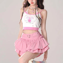 Bxoxo Harajuku Gothic Mini Skirts Women Y2k Black Vintage Punk Ruffle Cake Skirt Pink Sweet Japanese Style Street Short Skirt