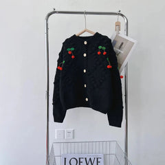 Bxoxo 3D Cherry Sweet Women Cardigan Spring New Korean Elegant Long Sleeve Casual Knit Sweaters Y2K Loose Lazy Style Female Coats