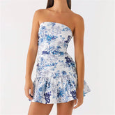 BXOXO Fashion Women's Ruched Tube Top Dress Vintage Holiday Strapless Sleeveless Slim Fit Flare Dress Summer Clubbing Dress