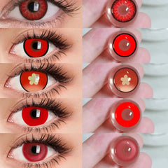 BXOXO 1 Pair Halloween Red Colored Lenses for Cosplay Anime Hu Tao Lens Vampire Multicontacts Lenses