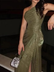 BXOXO New Spring Summer Elegant Dress Women Fashion Vintage Sexy Dresses Solid Silm Sleeveless Folds Split Midi Dress