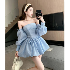 BXOXO Ladies Ribbon Mini Dress Lace Up Strap Pure Color Streetwear Party Club Elegant Y2K Size Skinny Hollow Backless Strapless Sexy