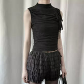 BXOXO Gothic Vintage Tank Tops Lace Up Mesh Tops Sleeveless Hollow Out Y2k Fairycore Crop Top Streetwear Vest Tops Summer