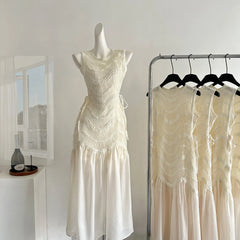 Bxoxo White Sleeveless Princess Style Dress Chinese Artistic Vintage Design Summer Fashionable Mini-Length Polo Collar Empire Waist