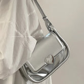 BXOXO Fashion Shoulder Bag for Women Pu Leather Heart Solid Color Simple Handbag New French Style Elegant Vintage Underarm Bag