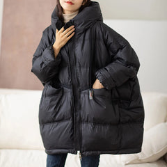 Bxoxo New Winter Women 90% White Duck Down Jacket Casual Loose Over Size Warm Parka Female Drawstring Hooded Puffer Coat