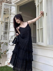 Bxoxo Lace Patchwork Camis Dress Women French Elegant Spaghetti Straps White Dress Y2K Summer Sweet Bohemia Femme A-Line Vestidos