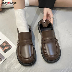 BXOXO Gothic Lolita Heart Buckle Women's Loafers Mary Jane Shoes Women Cute Kawaii Chunky Platform Flats Fashion Designer Leather Shoe