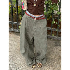Bxoxo Y2K Vintage Women Cargo Pants Harajuku Oversized Wide Leg American Retro Pants Baggy Casual Summer Thin Trousers Gyaru