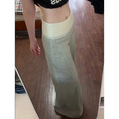 Bxoxo Basic Lace Patchwork Women Flare Pants Gray Korean Fashion Sweatpants Harajuku Contrast Color Trousers Baggy Casual