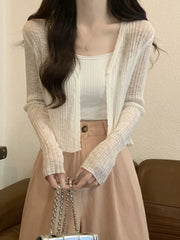 Bxoxo Sun Protection Light Weight Knitted Ice Silk Long Sve Cardigan Women's Slim Fit Summer New Sle Breathable Outerwear T-irt