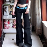 Bxoxo Black Basic Vintage Women's Pants Harajuku Low Waist Wide Leg Korean Fashion Flare Trousers Baggy Office Lady Casual