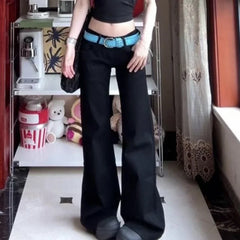 Bxoxo Black Basic Vintage Women's Pants Harajuku Low Waist Wide Leg Korean Fashion Flare Trousers Baggy Office Lady Casual
