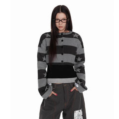 Bxoxo Vintage Striped Knitted Cardigan Women Harajuku Y2k Crop Tops American Retro Gothic Streetwear Cardigan Aesthetics
