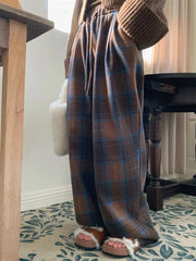 Bxoxo Faux Woolen Warm Plaid Pants Women Vintage Harajuku High Waist Wide Leg Trousers Streetwear Retro Loose Casual Fall Winter Pant