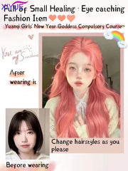 BXOXO orange pink wig Long Wavy Synthetic Wigs Middle Part Natural Wave Wig Heat Resistant Cosplay Party Daily Hair Wig for