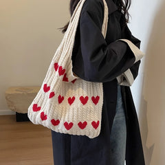 BXOXO Large Capacity Fashion Women Shoulder Bag Woven Heart Casual Simple Handbag Harajuku Style Fresh High Quality Shopping Bag