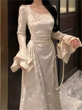 Bxoxo Autumn Elegant Velvet Midi Dresses For Women Lace Patchwork Flare Sleeve A-line Birthday Party Dress Vestidos Mujer New