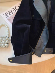 Bxoxo Black Patchwork Pu Leather Jacket for Women Y2K Fall Loose Streetwear Stand Collar Crop Coats Bf Korean All Match Zipper Outwear