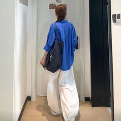 Bxoxo White Basic High Waist Wide Leg Women Pants Solid Color Korean Fashion Parachute Trousers Baggy Lace Up Youthful Summer