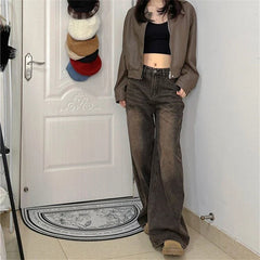BXOXO Women's Vintage Brown High Waisted Jeans Street Style Girl Wide Leg Bottoms Loose Pants Female Fashion Denim Trousers