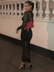 BXOXO Mesh See Through Women Dress Sexy 3 Piece Set Elegant Fashion Female Clothing Casual Slim Camisole Black Bodycon Skirts