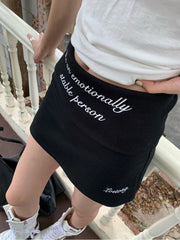 Bxoxo Korean Style Letter Print Mini Skirt Women Vintage Black Sexy Wrap Skirt Gray Y2k Casual Slim Up A-line Short Skirts