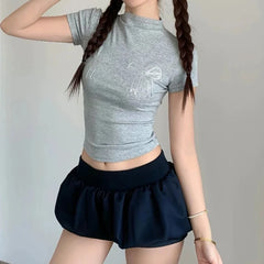 Bxoxo Korean Style Sweet Mini Skirt Kawaii Black Low Waist Ruffle Short Skirts Gothic Sexy Harajuku Casual A-line Solid Skirt