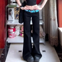 Bxoxo Black Basic Vintage Women's Pants Harajuku Low Waist Wide Leg Korean Fashion Flare Trousers Baggy Office Lady Casual