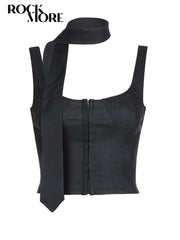 BXOXO Coquette Sexy Milkmaid Crop Top with Ribbon Scarf Y2K Aesthetic Single-breasted Bodycon Camisole Women Retro Streetwear