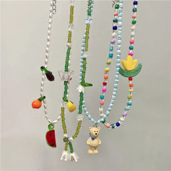 BXOXO Baroque Simulated Pearls Cute Flowers Colorful Hand-woven Beaded Short Clavicle Chain Choker Necklace For Women Girls Jewelry