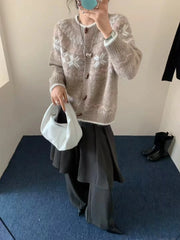 Bxoxo Soft Knit Button Up Cardigan Women Fair Isle Sweater Jacket Ladies Teen-Girl Fall Winter Christmas Knitwear Casual Chic Outfit