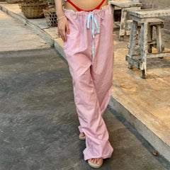 BXOXO Women‘s 2000s Aesthetic Loose Pants Stripe Drawstring Elastic Waist Trousers Spring Summer Lady Fashion Casual Pants