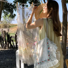 Bxoxo Butterfly Spirit Floral Embroidery Sleeveless Dress Women Summer Loose Overlap Skirt Vest Dress Knee-Length A- Line Gown