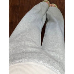 Bxoxo Basic Lace Patchwork Women Flare Pants Gray Korean Fashion Sweatpants Harajuku Contrast Color Trousers Baggy Casual