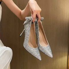 Bxoxo Shoes for Woman Stilito Silver Women's Summer Footwear Wedding Bride Shoe Rhinestone Pointed Toe Super High Heel Diamond 39