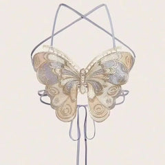 BXOXO Women's Butterfly Embroidered Top Backless Adjustable Navel Baring Sexy Cropped TopSleeveless Camisole Sexy Daily Y2K Top