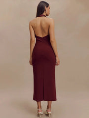 BXOXO Halter Deep V Neck Sleeveless Sexy Maxi Dress For Women Elegant Backless Bodycon Tank Dress Femme Fashion Long Dress