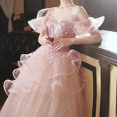 BXOXO Customized French Style Evening Dress Women's New Off-shoulder Ruffle Cake Dresses Fashion Lace Up Sequin Floor-Length Prom