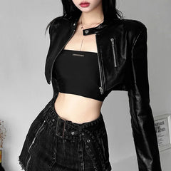 BXOXO Autumn New Vintage Classic Black Hottie Mysterious All-Match Casual High Street Cool Confident Women's Matte Jacket