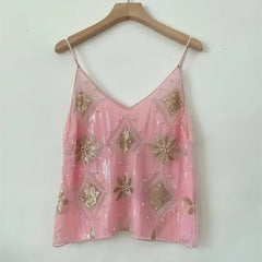 BXOXO Bling Sequined Tanks Tops Women Sexy Beaded Work Mesh Tops Chic Women Sparkly Cami Vest Femme Summer Streetwear