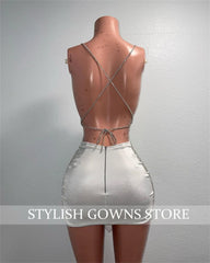 BXOXO Silver Sweetheart Short Prom Dress For Black Girls Beaded Crystal Birthday Party Gowns Mini Cocktail Homecoming Customized