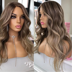 BXOXO Highlight Ash Blonde Human Hair Wigs For Women 180 Density Body Wave Remy Wigs Human Hair Preplucked 13x4 Lace Frontal Wigs