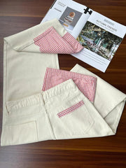 Bxoxo Plaid Patchwork Sweet Jeans Women Elegant Bow High Waist Denim Pant Fall Winter Loose Casual Female Fashion Wide Leg Trousers