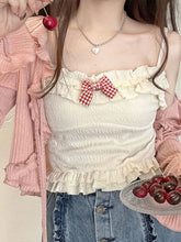 BXOXO Kawaii Candy Color Crop Top Women Japanese Lolita Sweet Tank  Boe Ruffle Short Tee Shirt All Match Cute s Summer