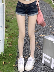 Bxoxo Summer New Women Korean Denim Shorts Pants Lady Low Waist Elastic Slim Fit Hot Pants Female Sexy Deep Blue Hip Wrapping Jeans