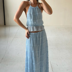 BXOXO Womens 2 Piece Maxi Skirt Set Halter Open Tie Back Tank Top Elegant Long Skirts Summer Beach Vacation Outfits