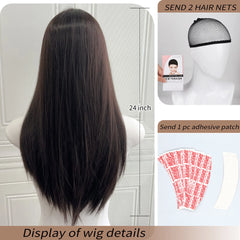 BXOXO T Part Lace Wigs Straight 24 Inch Bangs Wigs Fiber Synthetic Heat-resistant Natural Smooth And Realistic Wigs For Women