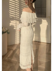 BXOXO White Elegant Vintage Midi Dress Women Ruffles Sexy Beach Party Bodycon Dress Female Silm One Piece Dress Korean Summer Y2k