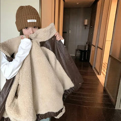 Bxoxo American Retro Pu Leather Jacket Women Y2K Streetwear Loose Lapel Motorcycle Coats Bf Winter Thick Lamb Warm Outwear New